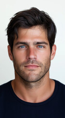 Fototapeta premium Close-up portrait of handsome dark-haired man with blue eyes