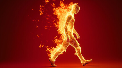 Full-body figure of a burning person symbolizing burnout and mental health