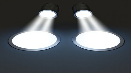 Bright Ceiling Lights with Spotlight Effect Over Dark Background