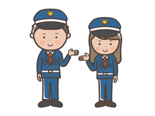 案内や説明をする男女警備員の全身イラスト