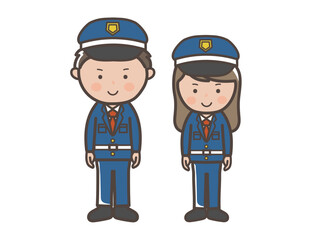 笑顔で正面を向く男女警備員の全身イラスト