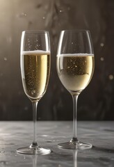 Chilled glass of sparkling wine, delicate bubbles , foam, glassware, background