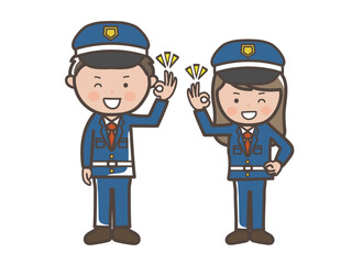 了解のOKサインを出す男女警備員の全身イラスト