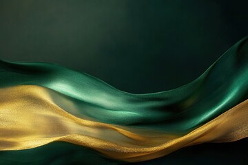 Elegant green and gold fabric waves on dark background