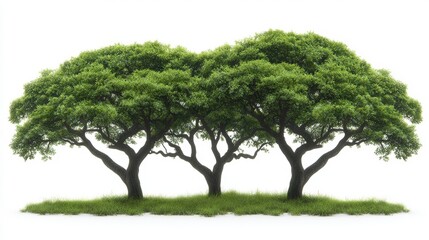 Fototapeta premium Lush Green Trees Nature Scene Isolated on White 3 Trees Forest Ecology Environmen