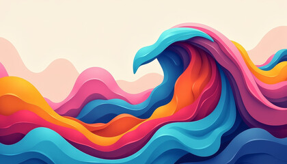 Vibrant stylized wave in colorful shades of blue, pink, and orange, symbolizing youthful energy and creativity