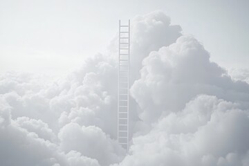 Ladder reaching into fluffy clouds, concept of aspiration and dream