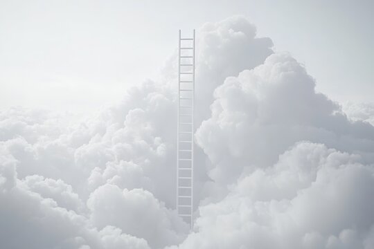 Ladder reaching into fluffy clouds, concept of aspiration and dream - Powered by Adobe