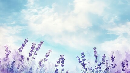 Lavender field under blue sky with fluffy clouds