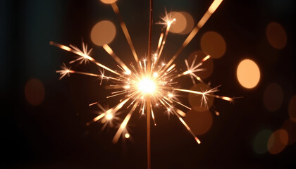Obraz premium Close-up of a sparkler igniting with bright sparks against a dark background