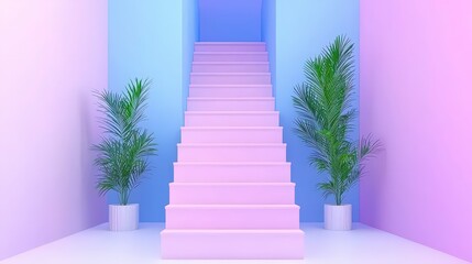Pastel Pink Staircase Minimalist Mockup  Product Display  Promotion Scene