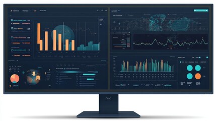 Cybersecurity Dashboard Showing Data Analysis on Dual Screens