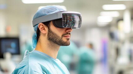Medical Professional in Scrubs Using Augmented Reality Technology