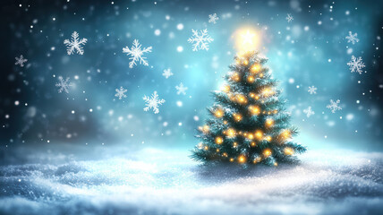 Christmas tree illustration with snowflakes