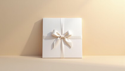 Personalized card with ribbon, soft colors, gift presentation, warm background