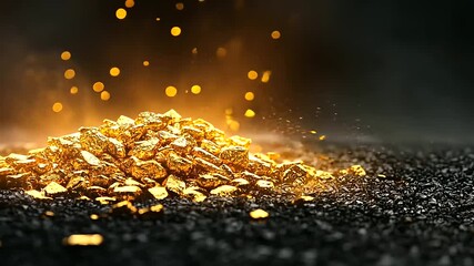 A textured black velvet background highlighting a radiant pile of k gold nuggets, shimmering under soft, golden lighting.