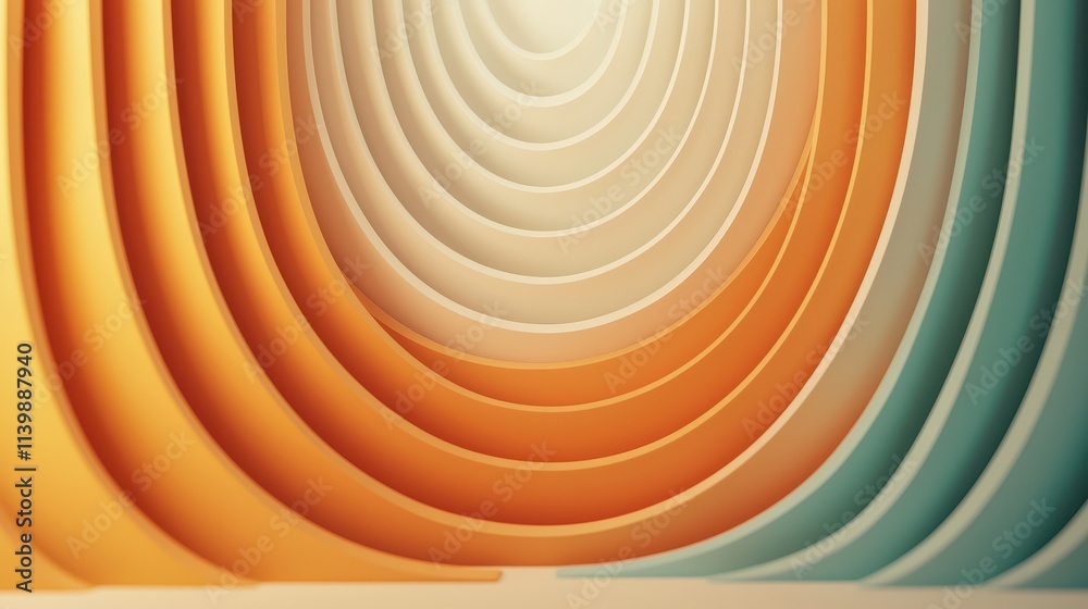 Poster sound loud 3d rendering concept, 3d layered sound waves rendering in warm tones with gradients and o