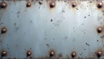 Weathered metallic rivet sheet texture with rust and industrial patina
