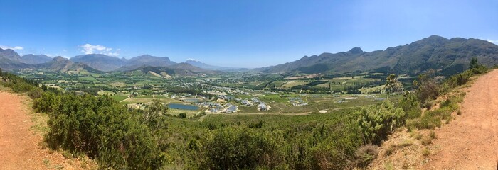 Landscape panoramic view of Franschhoek, Eastern Cape, South Africa