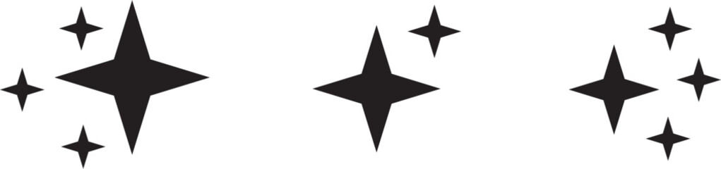 sparkle star icon set. simple star burst symbol. transparent png and vector illustration.