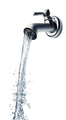 High-Quality PNG Water splash flowing out from tap or faucet Isolated on White Background &ndash; High Resolution