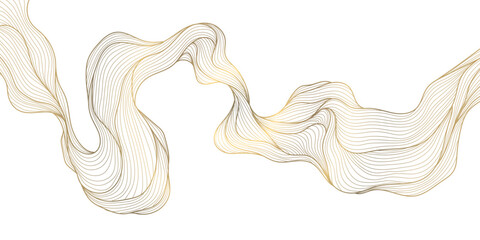 Vector line gold wave pattern, abstract luxury fluid ornament. Premium curve wallpaper, leaves art deco background. Flow banner © marylia17