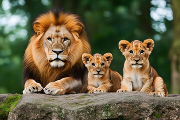 Majestic Lion Family Wildlife Photo