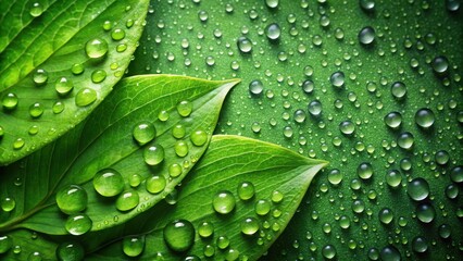 Green leaves with water spots, nature, foliage, leaf, plant, water droplets, textures, close-up, fresh, organic, botanical