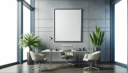 Frame Blank framed poster with a brushed metal frame, set in a sleek, modern corporate office (2)