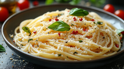 Close-Up of Delicious Spaghetti Dish Garnished