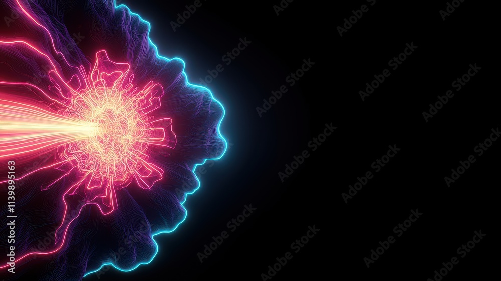 Poster sound loud 3d rendering concept, visual representation of loud explosive sound radiating in colorful
