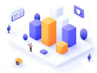 3D Isometric Data Visualization Illustration