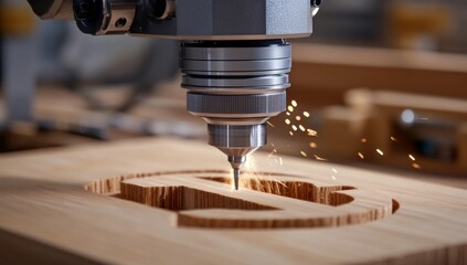 Close-Up Shot of Advanced CNC Wood Carving Machine Creating Intricate Patterns on Wooden Board