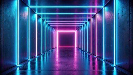 Neon glow illuminating a dark corridor, neon, glow, dark, corridor, fluorescent, light, vibrant, eerie, mysterious