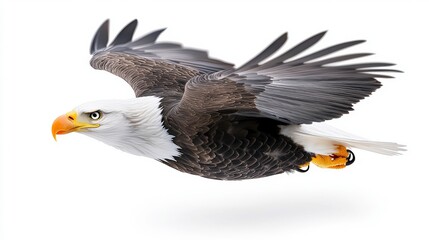 Obraz premium Majestic Bald Eagle in Flight Isolated on White Background