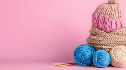 Cozy Knit Winter Hat Scarf Yarn Balls Illustration