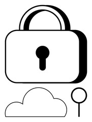 Padlock with keyhole above a cloud and key signifies data security and cloud storage. Ideal for cybersecurity, cloud computing, data protection, online privacy, secure access, digital safety