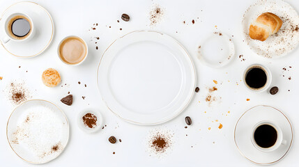 An overhead shot of an empty coffee table with three decorative objects arranged neatly, showcasing a minimalist design and clean, modern aesthetics, perfect for creating an atmosphere of tranquility 