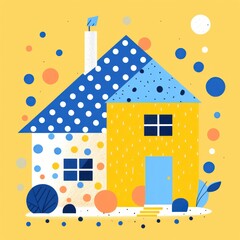 Fototapeta premium Cottage Yellow house. residential building. Yellow private house in flat style.
