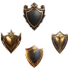 Golden shield emblem isolated on transparent background