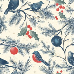 A Seamless Pattern with Vintage Christmas Pattern