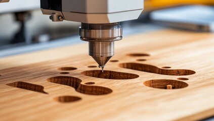 Close-Up Shot of Advanced CNC Wood Carving Machine Creating Intricate Patterns on Wooden Board