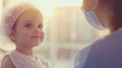Pediatric hospital ward featuring dedicated medical professionals in protective gear, emphasizing compassionate care and safety in healthcare environments