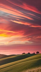Obraz premium Serene Landscape of Rolling Green Hills with Lush Meadows, Bathed in Soft Light, Evoking Peace and Tranquility in Nature’s Breathtaking and Picturesque Beauty