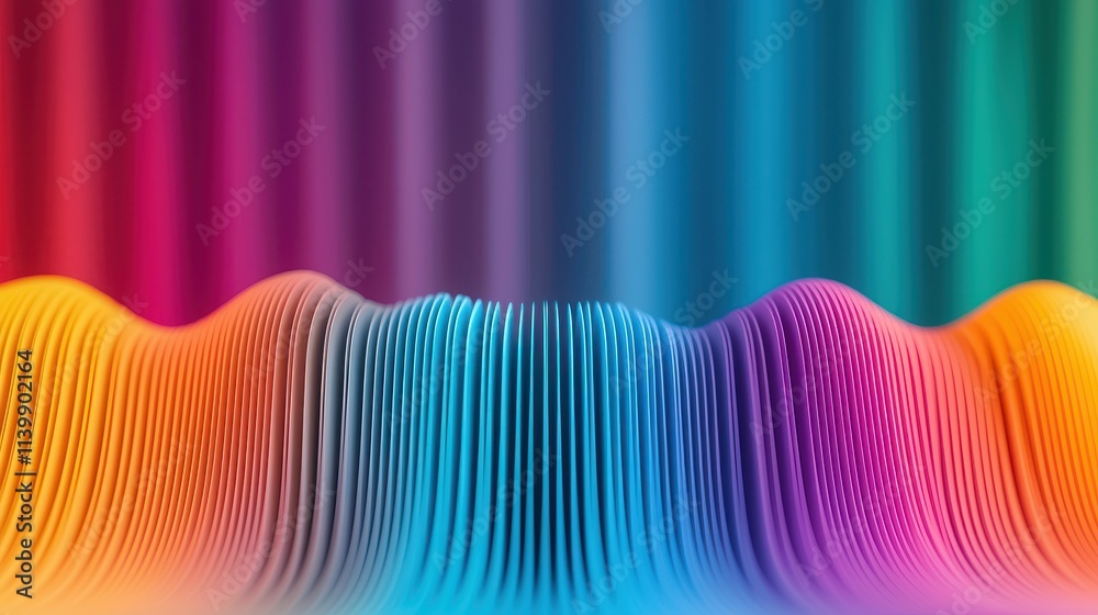 Poster Sound Loud 3D Rendering Concept, Hyper-Realistic Rendering of Vibrating Colorful Strings with Smooth Gradient Effects and Dynamic Depth