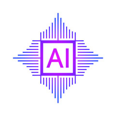 chip, electronics and AI logo. artificial intelligence concept for business, technology, education world