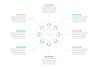 infographic template for magazine, annual report. infographic template for education, industry, business, science world. cogwheel, gear infographic template. eight options information template