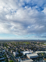 Obraz premium High Angle View of Brent Cross West Hendon London City of England United Kingdom, High Angle Drone's Camera Footage Was Captured on April 17th, 2024 from Medium High Altitude.