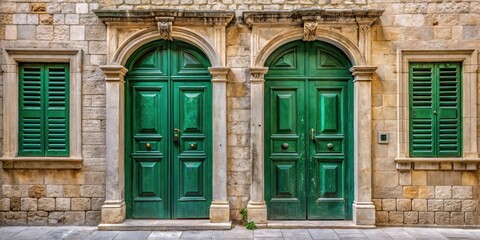 Vintage green wooden entrance doors in Dubrovnik , vintage, green, wooden, entrance, doors, Dubrovnik, Croatia, historic