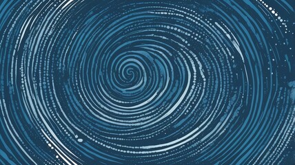 Grainy blue spiral brush stroke with spray texture. Hand drawn distress damaged edge vintage banner with spiral bold line. Grainy bold brush strokes texture with scattered tiny dots. Retro background.